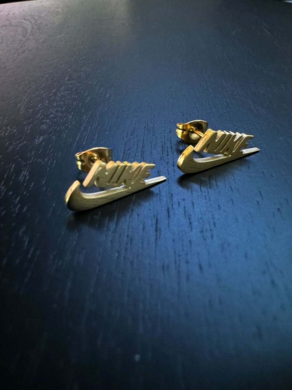 Nike Earrings (NIKE + Swoosh Earrings) - Gold Studs - Fathers Day Gift - Y2K